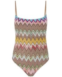 Missoni - Lamé Viscose Asymmetrisch Badpak Met Zigzag-Patroon - Lyst