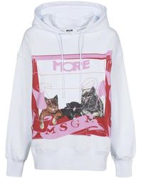 MSGM - Cat-Print Cotton Hoodie - Lyst