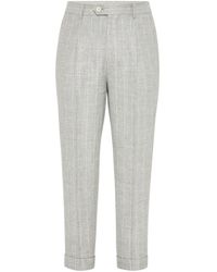 Brunello Cucinelli - Pinstripe Linen-blend Trousers - Lyst
