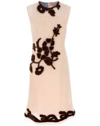 Prada - Robe Mi-Longue En Soie À Fleurs Brodées - Lyst