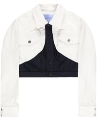 Mugler - Panelled Cropped Denim Jacket - Lyst