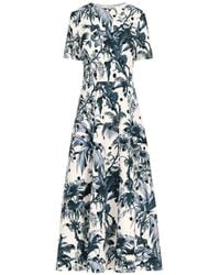 Oscar de la Renta - Dotted Palm Leaves Cotton Poplin Short-Sleeve Dress - Lyst