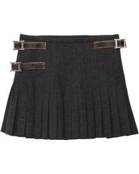 Prada - Minirock Aus Wolle Mit Falten Und Rush-Stich, Damen, Größe - Lyst