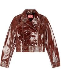 DIESEL - Cropped Patent Leather Jacket With Double-Breasted Front - Lyst