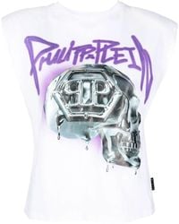 Philipp Plein - スカルプリント パデッドショルダー トップ - Lyst