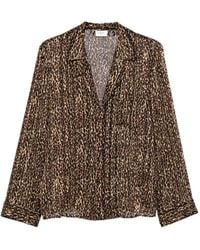 Saint Laurent - Blouse With A Pajama Collar And Covered Buttons, Decorated With A Lurex-Stripe Leopard-Print Motif - Lyst