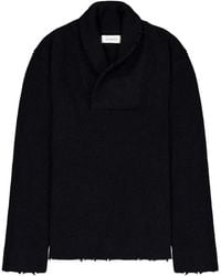Laneus - Shawl-Collar Frayed Sweater - Lyst