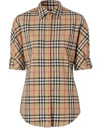 Burberry - Slim Fit Check Stretch Cotton Shirt - Lyst
