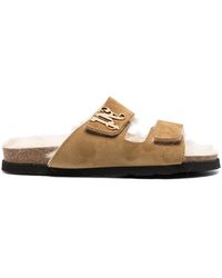 Palm Angels - Brown Logo-plaque Suede Sandals - Unisex - Sheep Skin/shearling/rubber/suede - Lyst