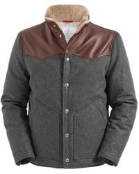 Brunello Cucinelli - Bonded Wool Flannel Paneled Down Jacket With Shearling Collar - Lyst