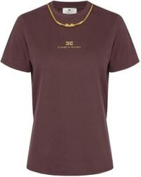 Elisabetta Franchi - T-Shirt Verfraaid Met Gouden Ketting - Lyst