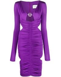 Philipp Plein - Abito Midi A Maniche Lunghe Con Placca Logo - Lyst