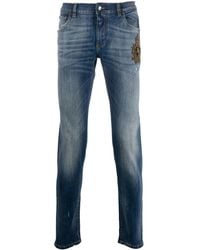 Dolce & Gabbana Beaded Crown Slim-fit Jeans - Blue