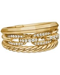 David Yurman - 18Kt Stax Three Row Diamond Ring (9.5Mm) - Lyst
