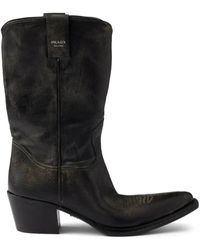 Prada - Grained Leather Ankle Boots - Lyst