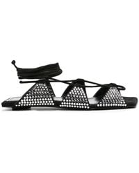 The Attico - Crystal-embellished Square-toe Leather Sandals - Lyst