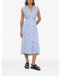 BOSS - V-Ausschnitt-Midikleid mit Feder-Print - Lyst