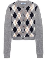 Prada - Cashmere Argyle Knit Cardigan - Lyst