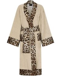 und Hausmäntel Morgen Damen Bekleidung Nachtwäsche Bade- Dolce & Gabbana Bademantel mit Leoparden-Borten in Schwarz 