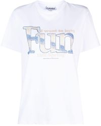 Ganni - Slogan-print Cotton T-shirt - Lyst