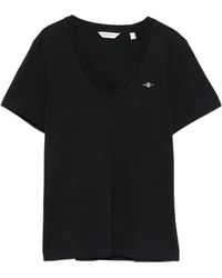 GANT - T-Shirt Met V-Hals - Lyst