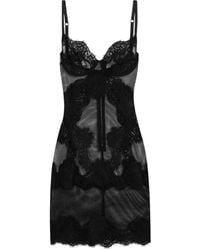 Dolce & Gabbana - Short Mesh Dress With Lace - Lyst