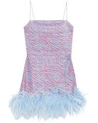 Oséree - Animal-Print Feather-Trim Mini Dress - Lyst