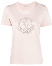 Moncler - T-shirt en coton à logo orné de cristaux - Lyst