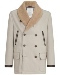 Brunello Cucinelli - Wool And Cashmere Cavalry Coat With Thermore Padding And Shearling Collar - Lyst