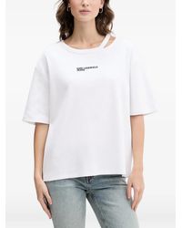 KARL LAGERFELD - Cut-Out Logo-Embroidered T-Shirt - Lyst