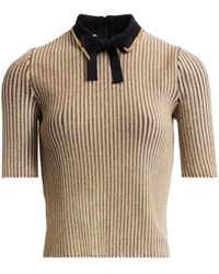 Elie Saab - Bow-Detail Ribbed-Knit Polo Top - Lyst