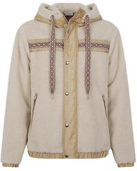 Moncler - Geometric Trim Teddy Zip-Up Hoodie - Lyst
