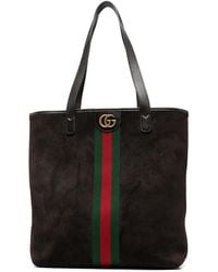 Gucci - Web-Stripe Suede Shoulder Bag - Lyst