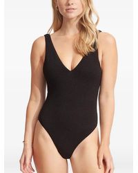 Seafolly - Sea Dive Textured V-Neck Swimsuit - Lyst
