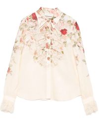 Zimmermann - Blouse Met Kanten Afwerking En Bloemen - Lyst