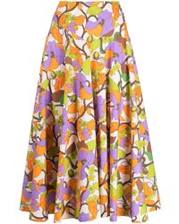 La DoubleJ - Milano Floral-print Cotton Midi Skirt - Lyst