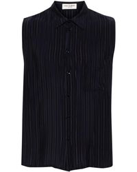 Saint Laurent - Striped Silk Sleeveless Shirt - Lyst
