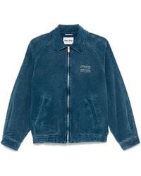 Miu Miu - Veste Bomber En Velours Côtelé À Logo Appliqué - Lyst
