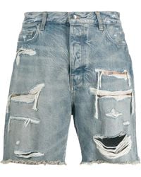 Amiri - Distressed Knee-Length Denim Shorts - Lyst