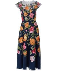 Carolina Herrera - Robe Mi-Longue En Tulle À Fleurs Brodées - Lyst