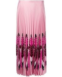 Valentino Garavani - Feather Print Pleated Midi Skirt - Lyst