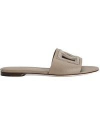 Dolce & Gabbana - Suede And Dauphine Calfskin Flat Slippers With Rhinestones - Lyst