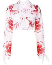 Amir Slama - Floral-Embroidered Cropped Shirt - Lyst