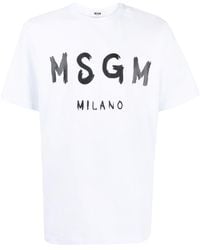 MSGM - Brushed Logo-print Cotton T-shirt - Lyst
