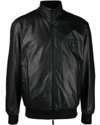 Giorgio Armani - Embossed-logo Leather Jacket - Lyst
