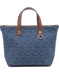Fendi - Denim Effect Ff Jacquard Small Shopping Bags - Lyst