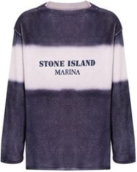 Stone Island - Gestreepte Trui Met Logoprint - Lyst