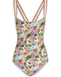 Etro Open Back Paisley Pattern V-Neckline Swimsuit in Blue