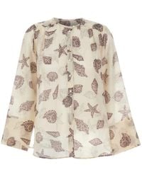 Marella - Marine-Print Silk-Blend Shirt - Lyst