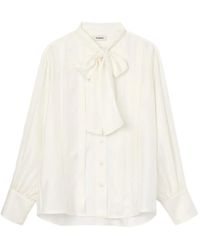 Sandro - Geplooide Zijden Blouse Met Gestrikte Hals - Lyst